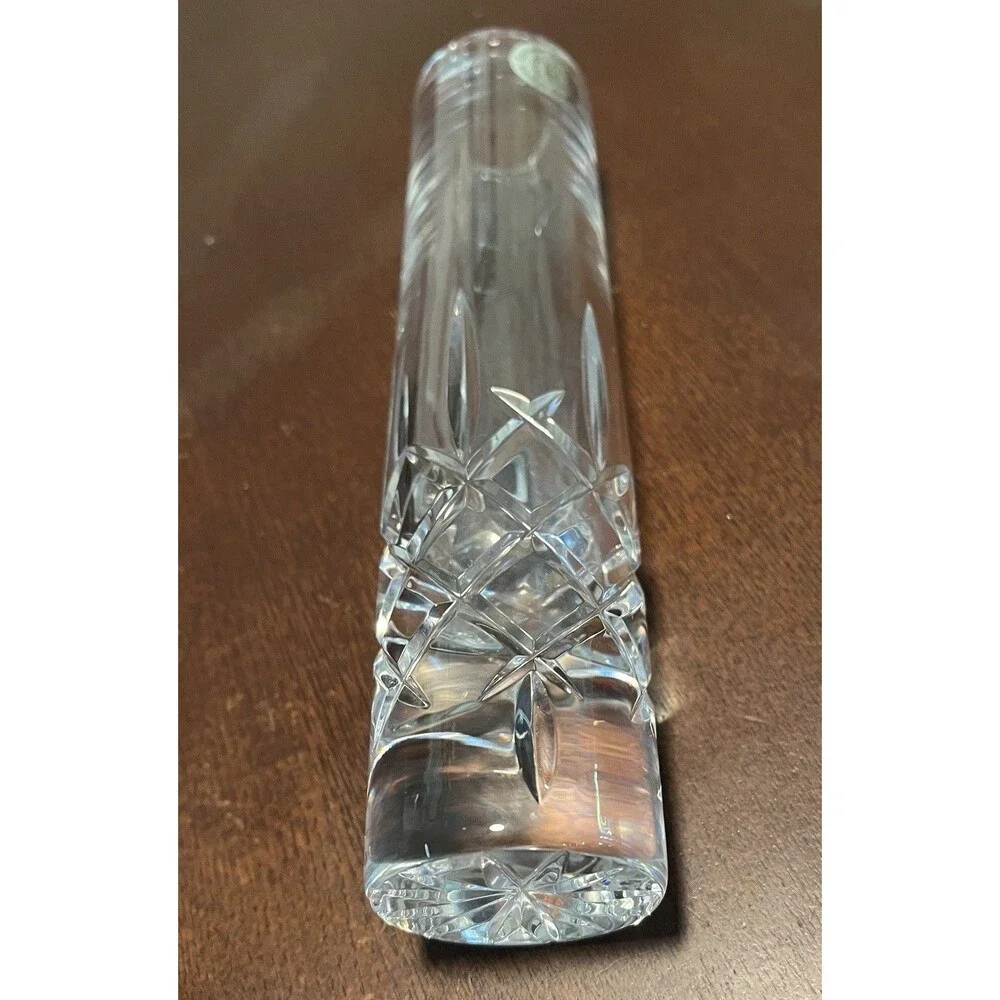 Vintage TR Made In Poland Genuine Cut Crystal Thick Vase 8” Tall, 1.75” Wide